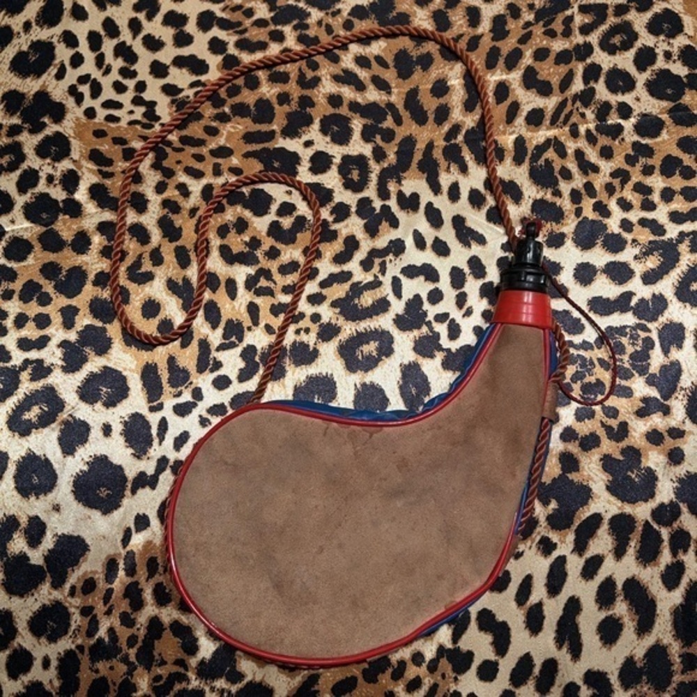 Brown and Red Leather Flask with Rope Strap